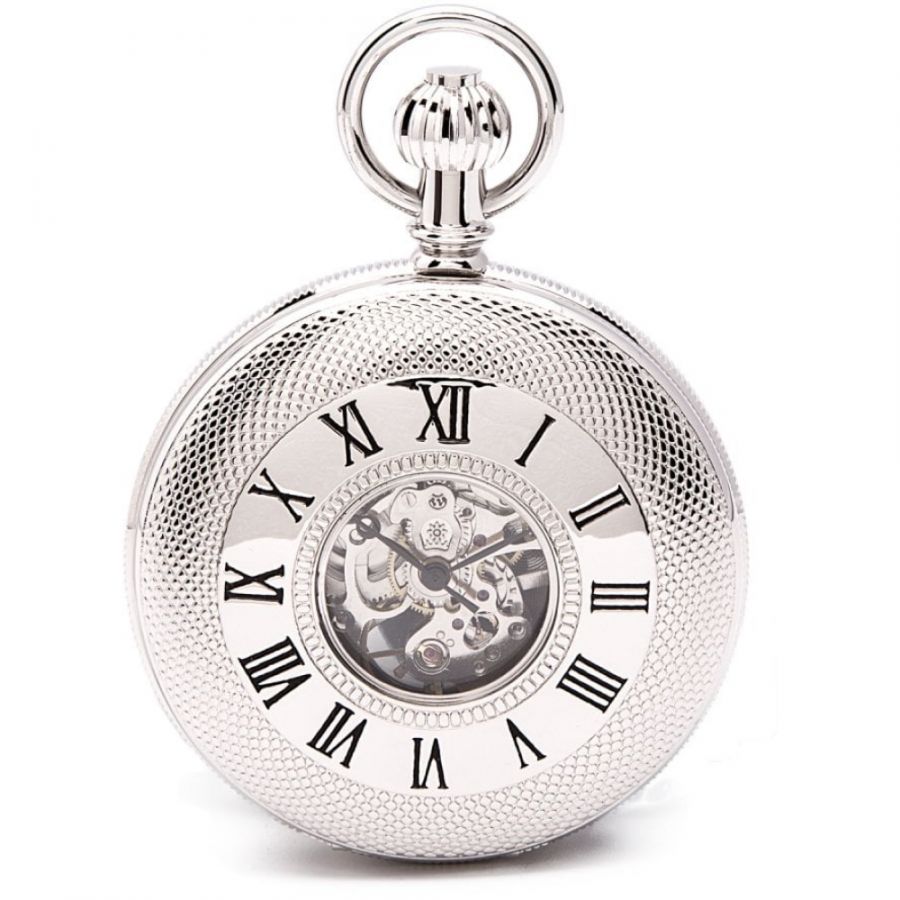 Whitehall - Chrome Mechanical Double Half Hunter Pocket Watch