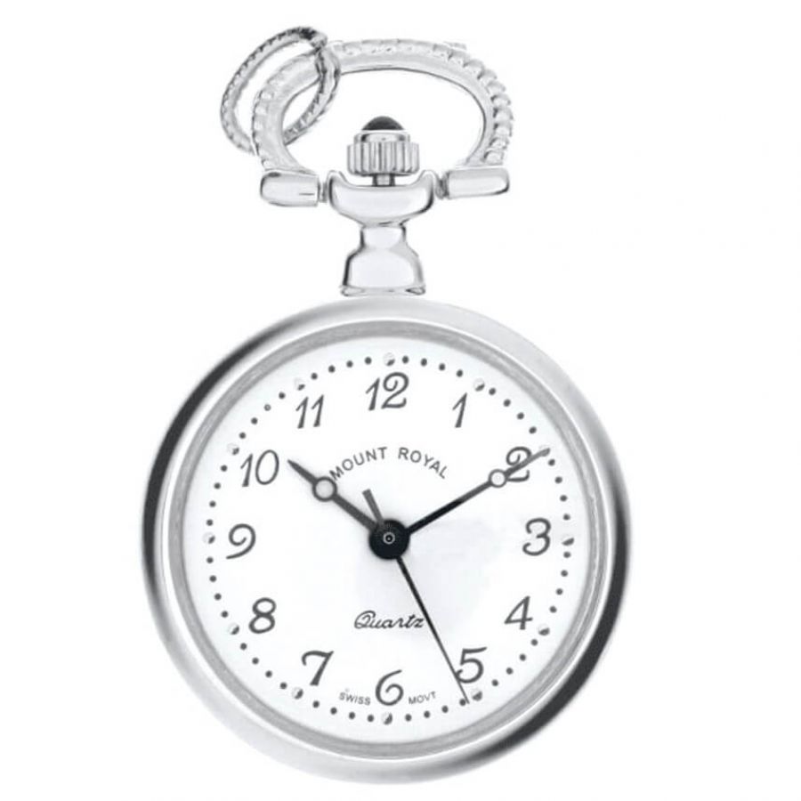 Silver Plated Open Faced Quartz Pendant Necklace Watch With Chain