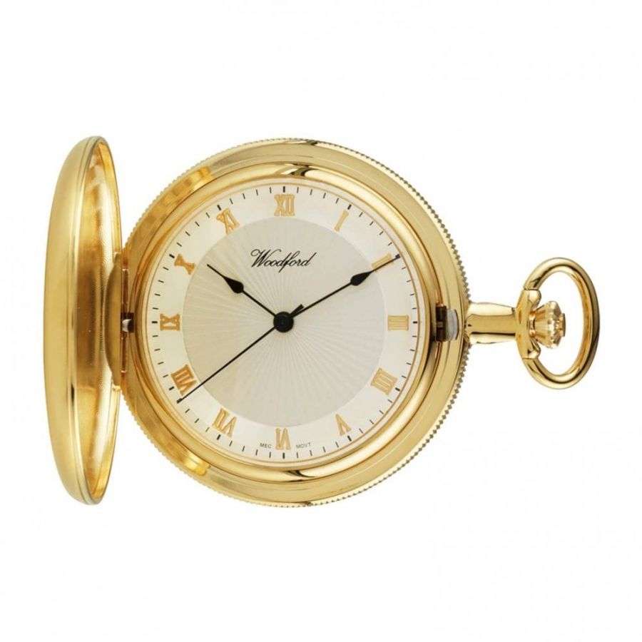 Polished Gold Plated Full Hunter Mechanical Pocket Watch