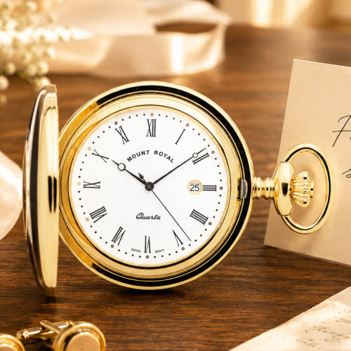 Gold Plated Quartz Half Hunter Pocket Watch
