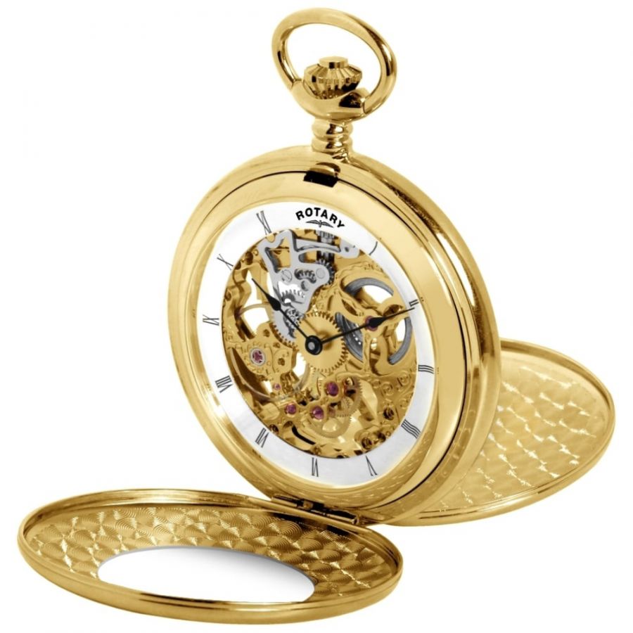 Gold Plated Mechanical Half Double Hunter Pocket Watch