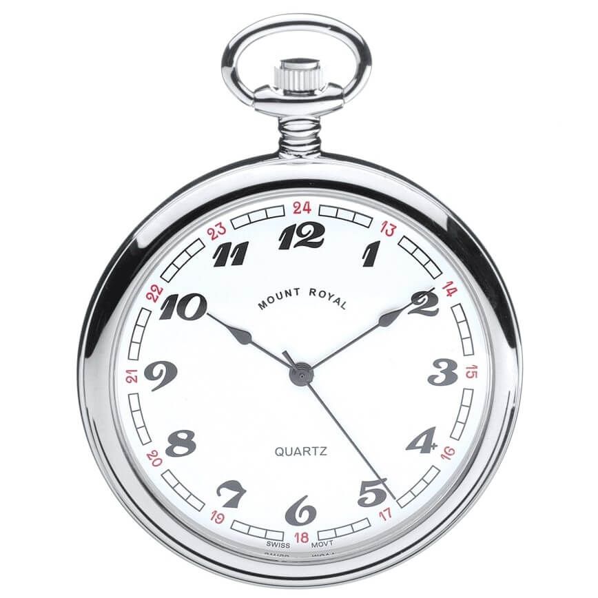 Chrome Plated Quartz Open Face Pocket Watch