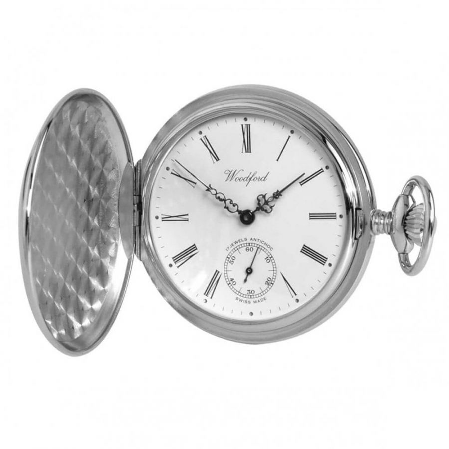 Polished Chrome Plated Full Hunter Mechanical 17 Jewel Pocket Watch