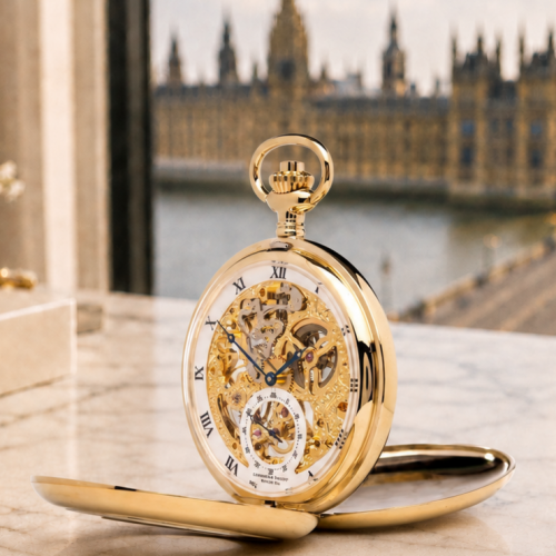The Bridewell - Gold Plated Mechanical Double Half Hunter Pocket Watch