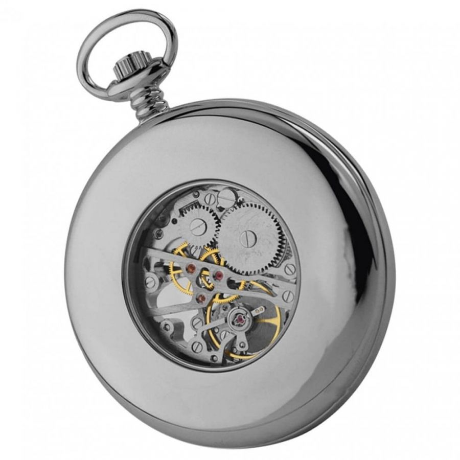 Open Face Skeleton Chrome Pocket Watch W1084 | Pocketwatch USA