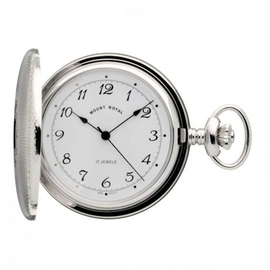 Chrome Plated Engine Turned Full Hunter Mechanical Pocket Watch