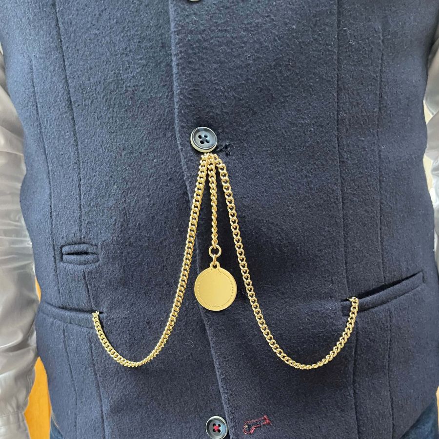 Gold Plated Double Albert Pocket Watch Chain with Engraveable Fob