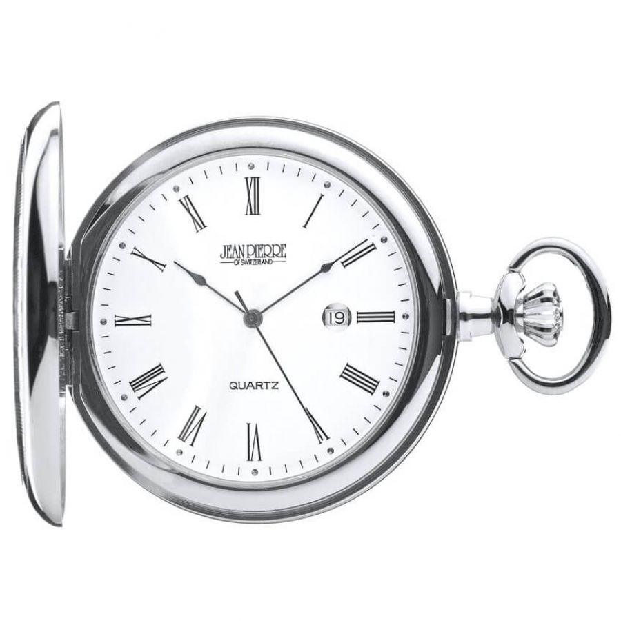 Full Hunter Chrome Plated Quartz Pocket Watch