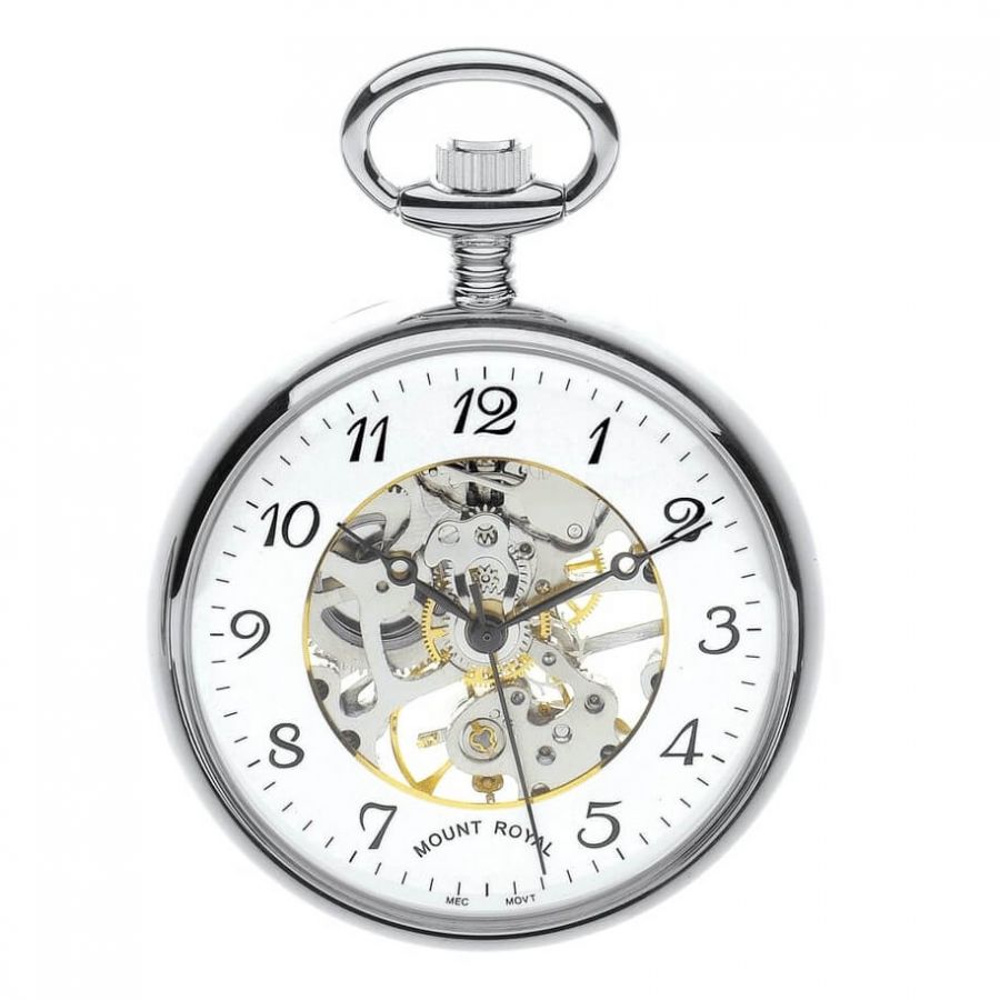 Chrome Plated Mechanical Open Face Pocket Watch with Skeletal Display