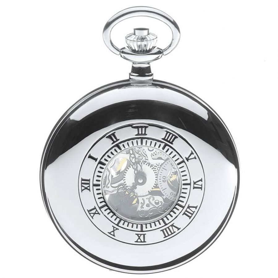 Chrome Plated Half Hunter Mechanical Pocket Watch With Open Back