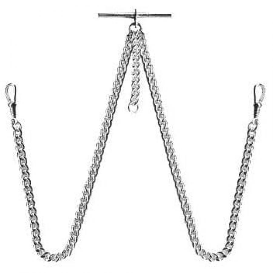 Sterling Silver 14 Inch Double Albert T-Bar Pocket Watch Chain