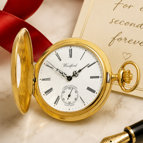 Gold Plated 17 Jewel Swiss Mechanical Half Hunter Pocket Watch