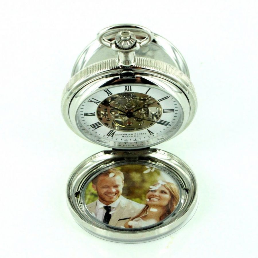 The Kew - Mechanical Chrome Plated Photo Frame Pocket Watch