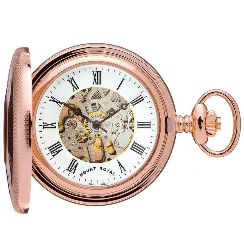 17 Jewel Mechanical Rose Gold Plated Half Hunter Pocket Watch