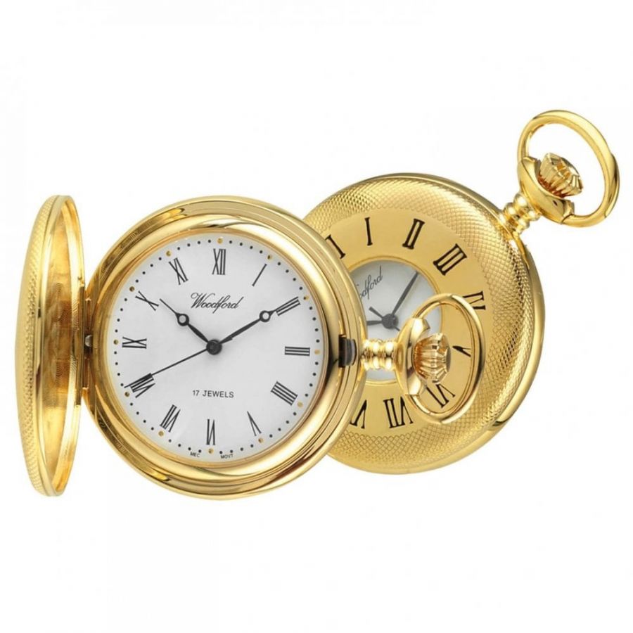Gold Plated 17 Jewel Mechanical Half Hunter Pocket Watch W1056