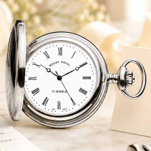 Chrome Plated Half Hunter Mechanical Pocket Watch
