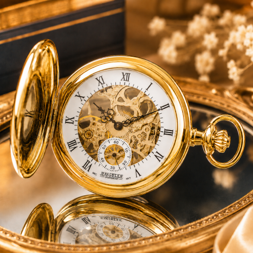 Gold Plated Half Hunter Mechanical Pocket Watch With Open Back