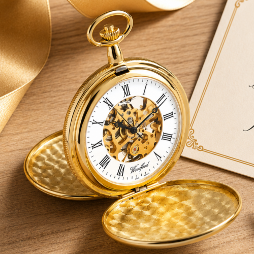 Gold Plated Mechanical Double Hunter Pocket Watch