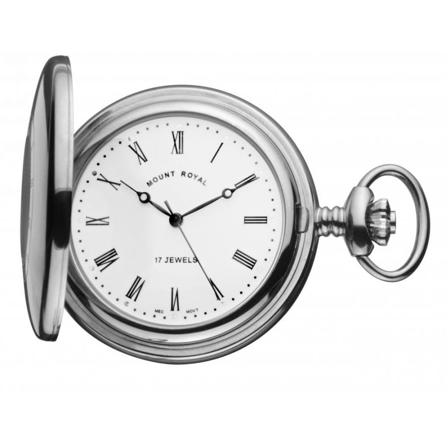 Chrome Plated Half Hunter Mechanical Pocket Watch