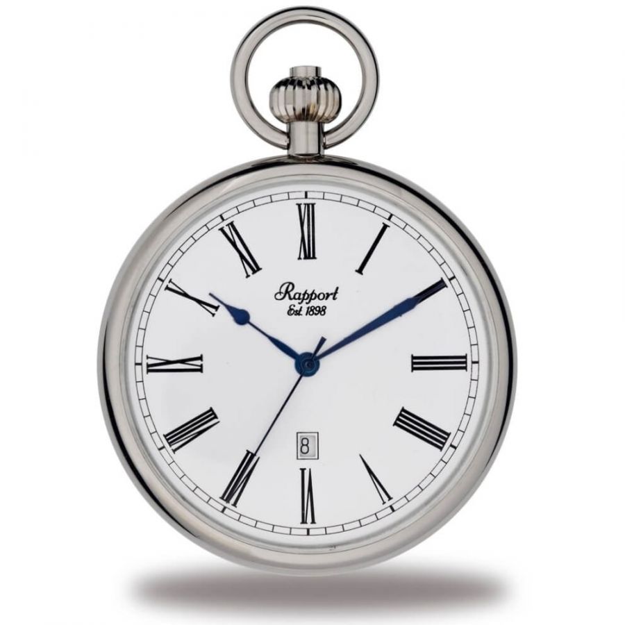 Open Face Quartz Pocket Watch With Date Window