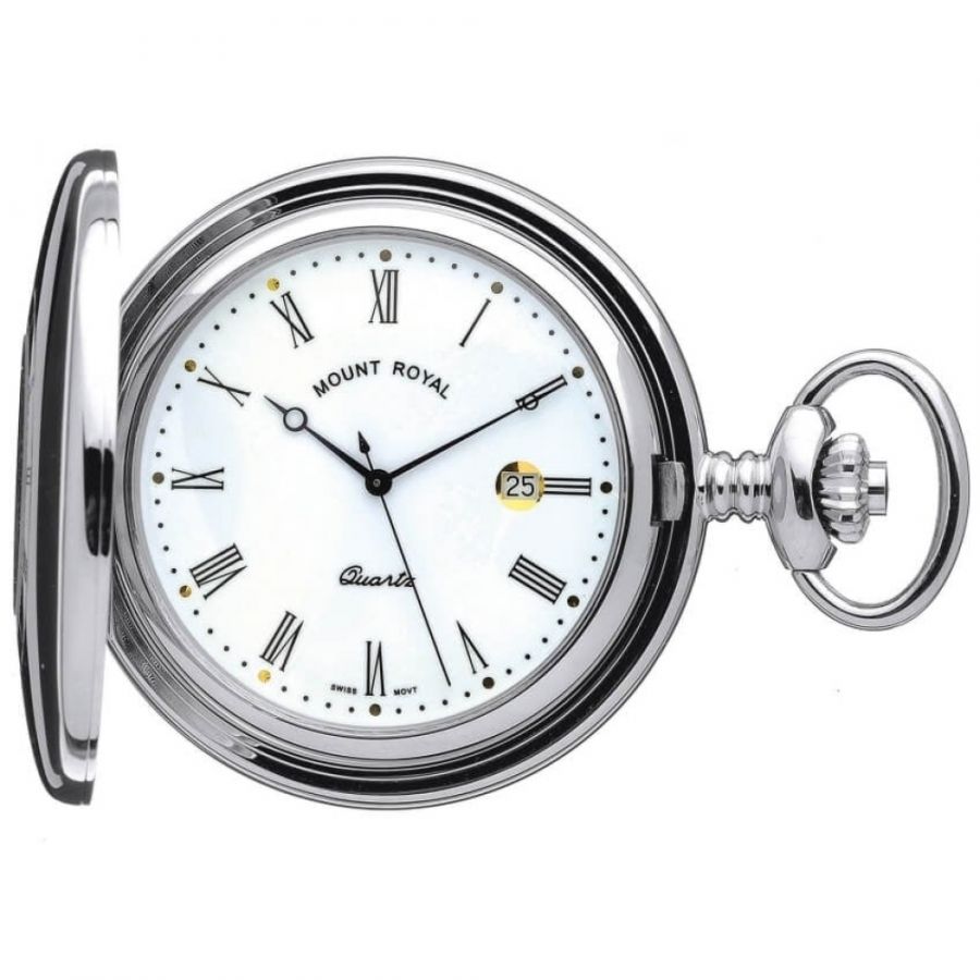 Chrome Plated Half Hunter Quartz Pocket Watch