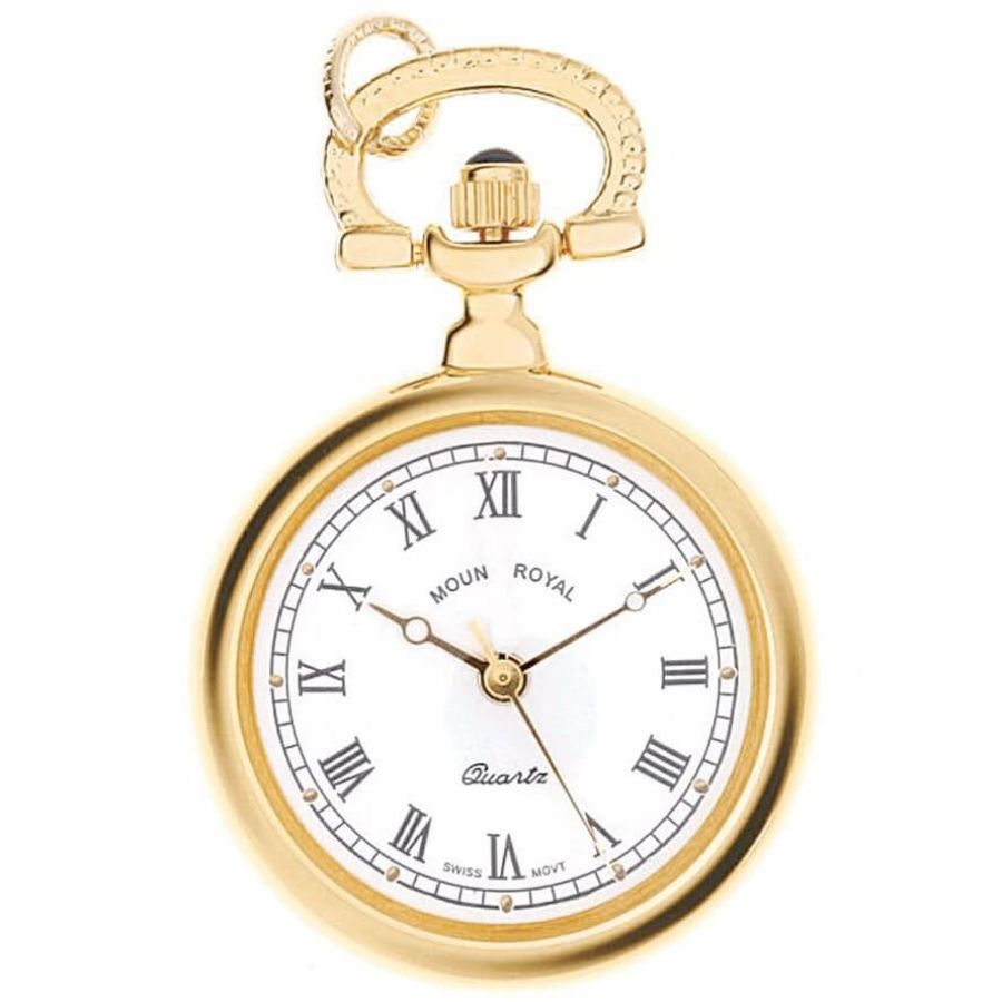 Gold Plated Open Faced Quartz Pendant Necklace Watch