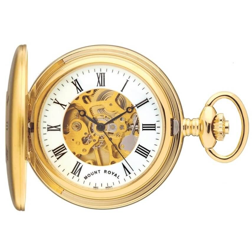 Matt Finish Gold Plated Mechanical Half Hunter Pocket Watch