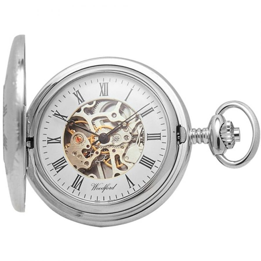 Chrome Plated Full Hunter Mechanical Pocket Watch With Engravable Shield