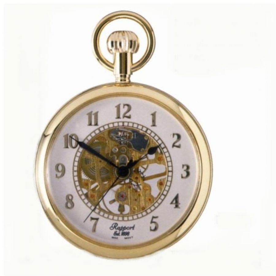 Gold Plated 17 Jewel Mechanial Skeleton Open Face Pocket Watch