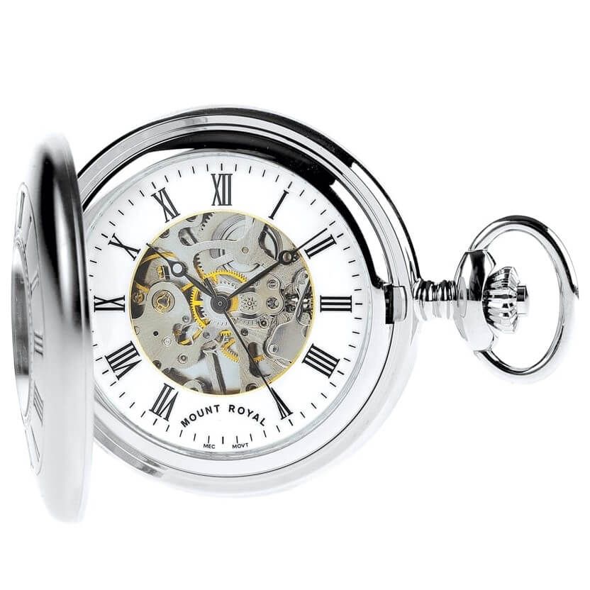 Matt Finish Chrome Plated Mechanical Half Hunter Pocket Watch