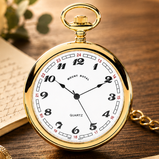 Open Face Gold Plated Quartz Pocket Watch