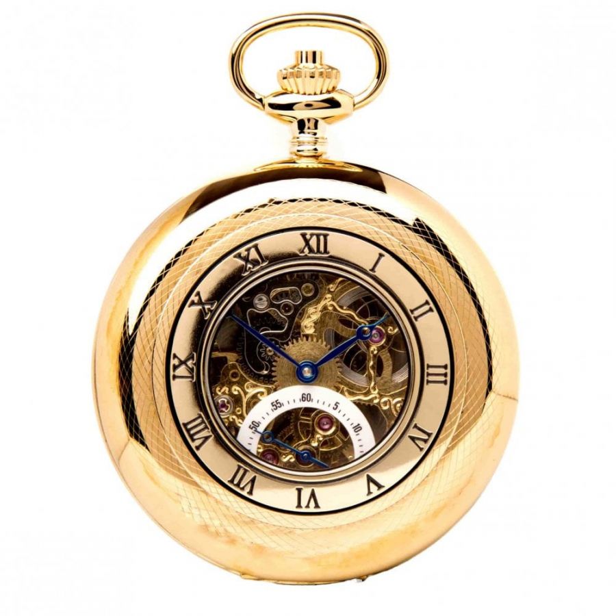 The Bridewell - Gold Plated Mechanical Double Half Hunter Pocket Watch