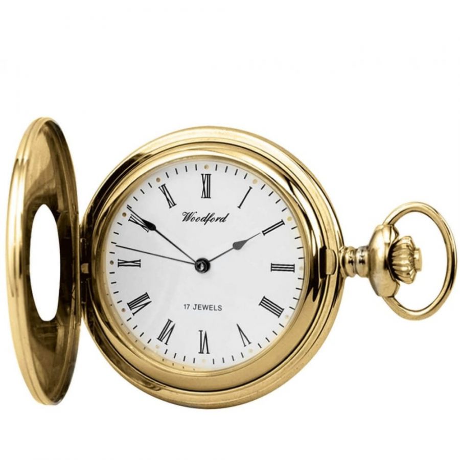 Half Hunter 17 Jewel Gold Mechanical Pocket Watch