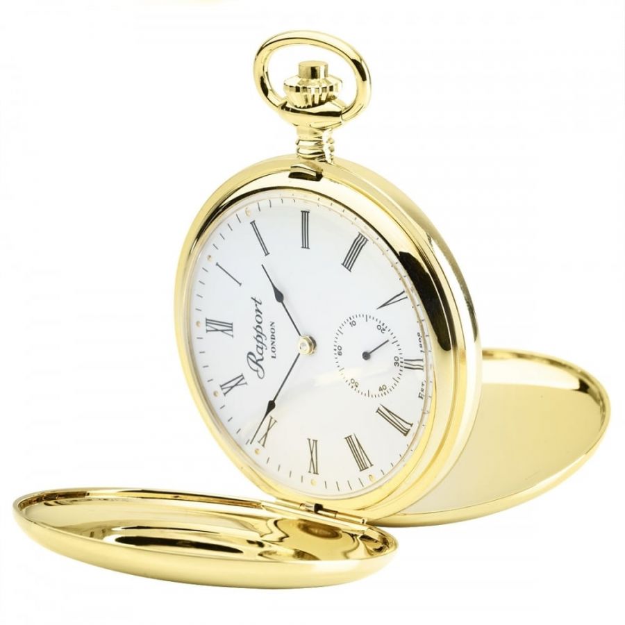 17 Jewel Mechanical Double Hunter Skeleton Back Gold Plated Pocket Watch