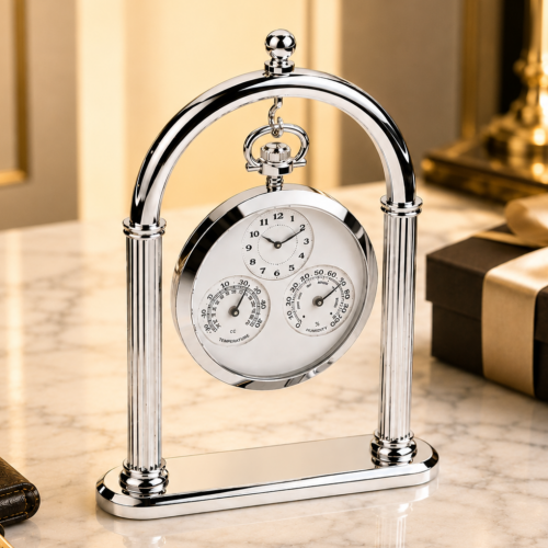 Gents Open Face 'Weather Station' Pocket Watch With Stand