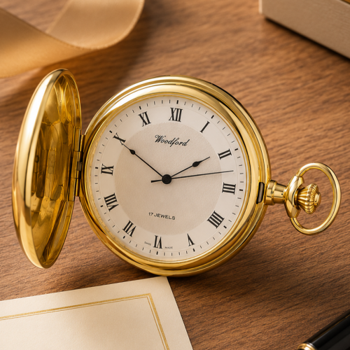 Gold Plated 17 Jewel Mechanical Full Hunter Pocket Watch Stippled Pattern