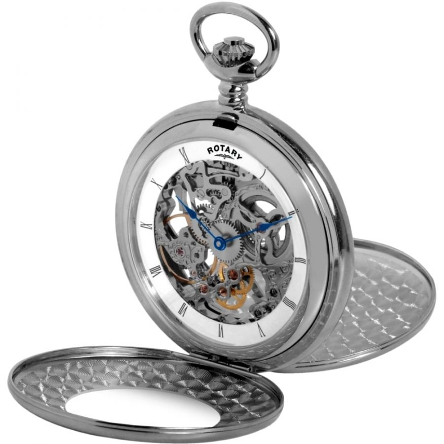 Chrome Double Half Hunter Mechanical Pocket Watch