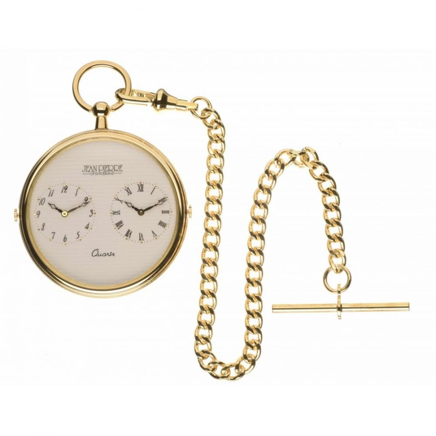 Slim Gold Plated Quartz Dual Time Pocket Watch