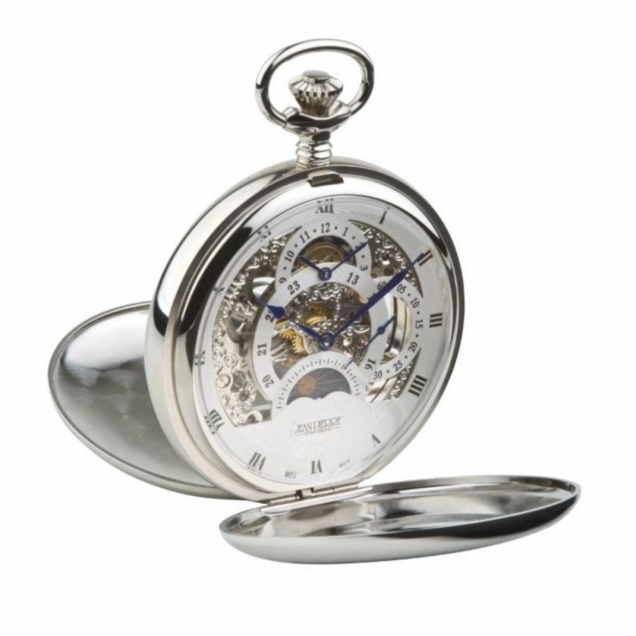 Chrome Double Hunter Dual Dial Moondial Pocket Watch