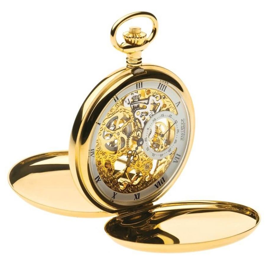 Gold Plated Mechanical Double Hunter Pocket Watch