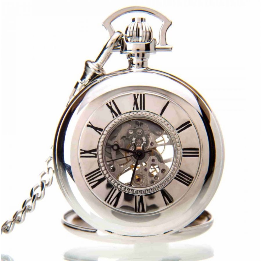 The Windsor - Chrome Mechanical Double Half Hunter Pocket Watch