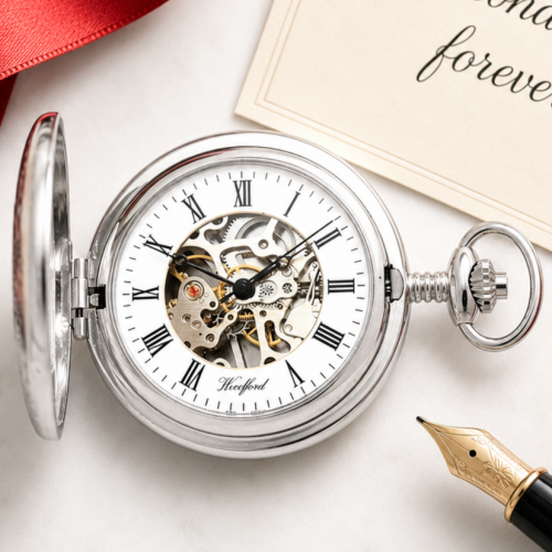 Chrome Plated Full Hunter Mechanical Pocket Watch With Engravable Shield
