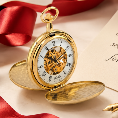 Gold Plated Mechanical Double Hunter Pocket Watch