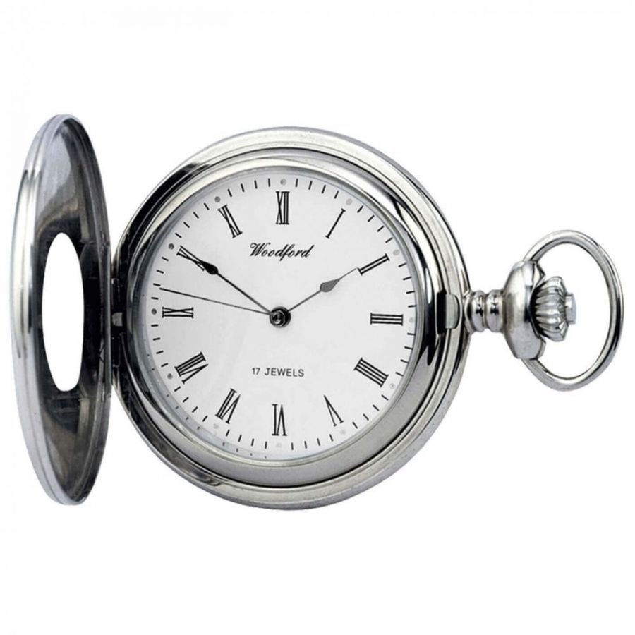 Half Hunter Chrome Plated 17 Jewel Mechanical Pocket Watch