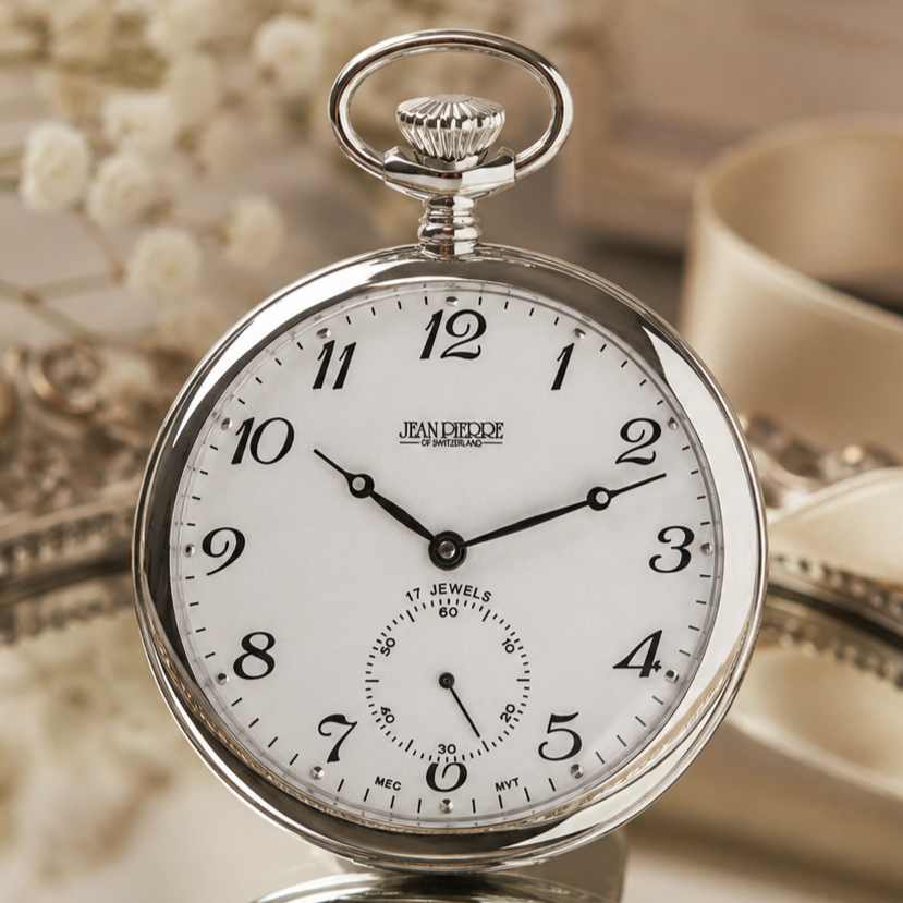 17 Jewel Sterling Silver Mechanical Open Face Pocket Watch