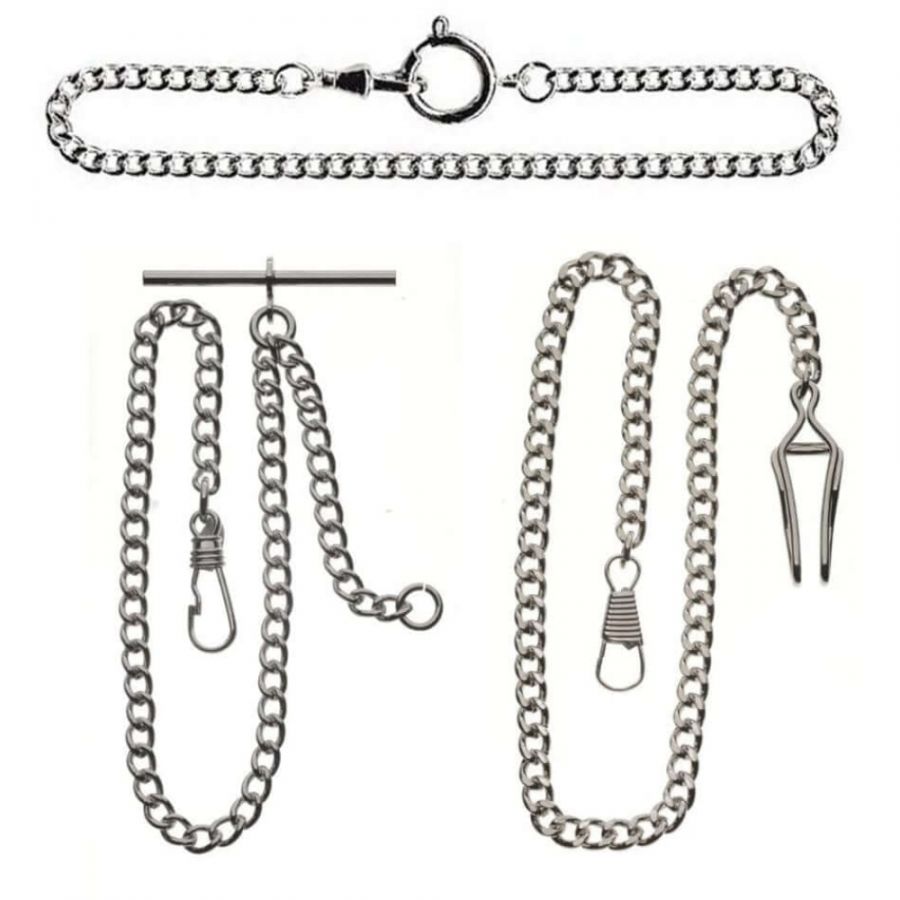 Chrome Plated Pocket Watch Chain Bundle T-bar, Belt Bar, Bolt Ring