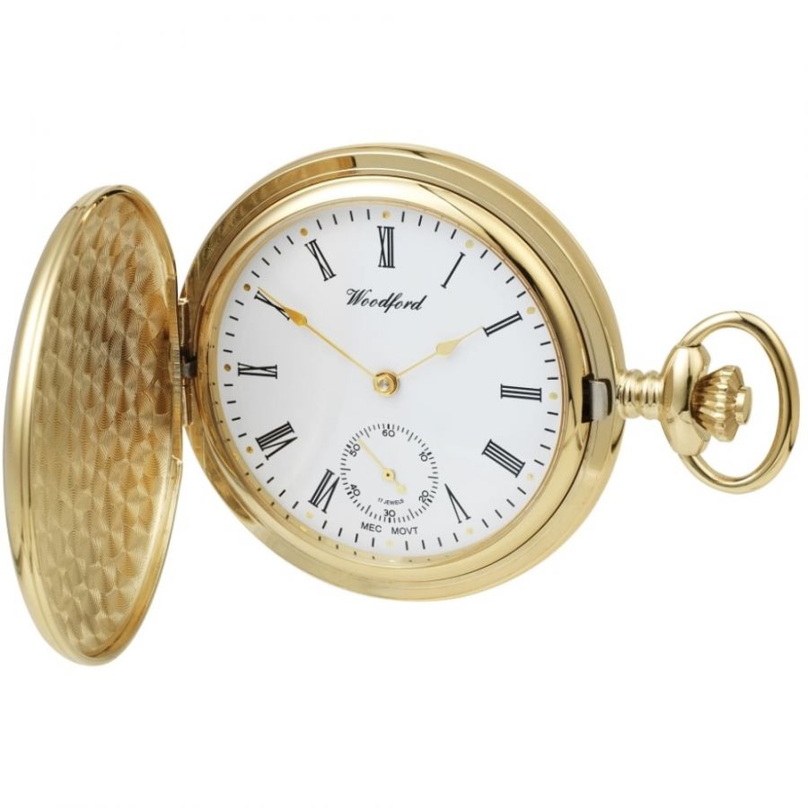 Gold Plated 17 Jewelled Full Hunter Mechanical Pocket Watch With Chain