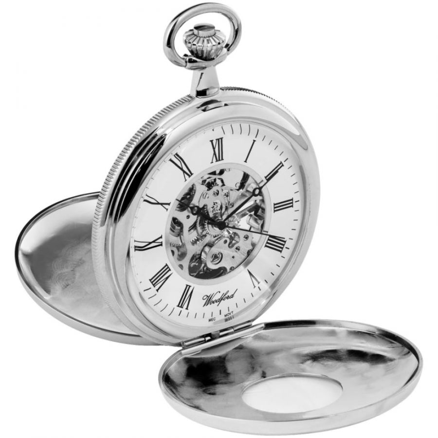 Double Half Hunter Chrome Plated Mechanical Pocket Watch