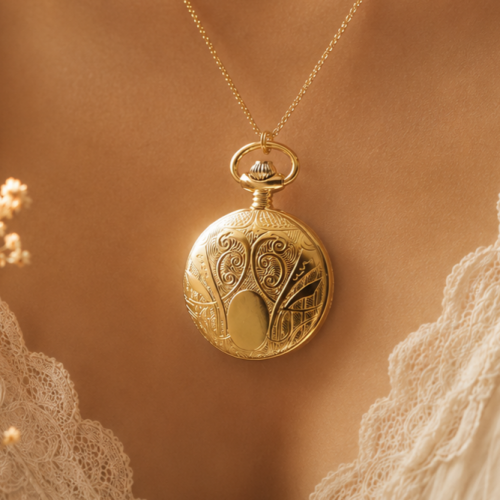 Gold Plated Full Hunter Quartz Pendant Watch