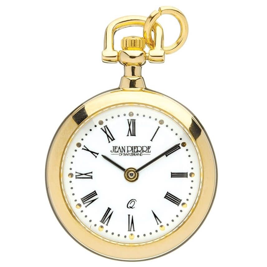 Womens Gold Plated Open Face Quartz Pendant Watch